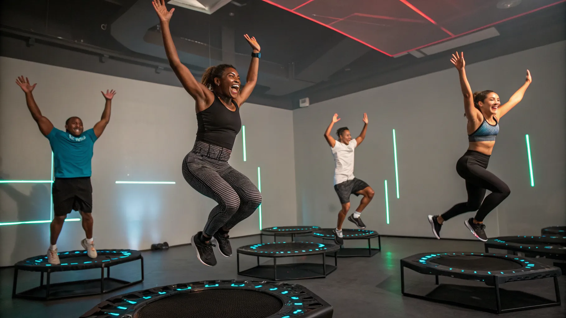 Experience the Beat: Unleashing Your Inner Power with Techno-themed Trampoline Training