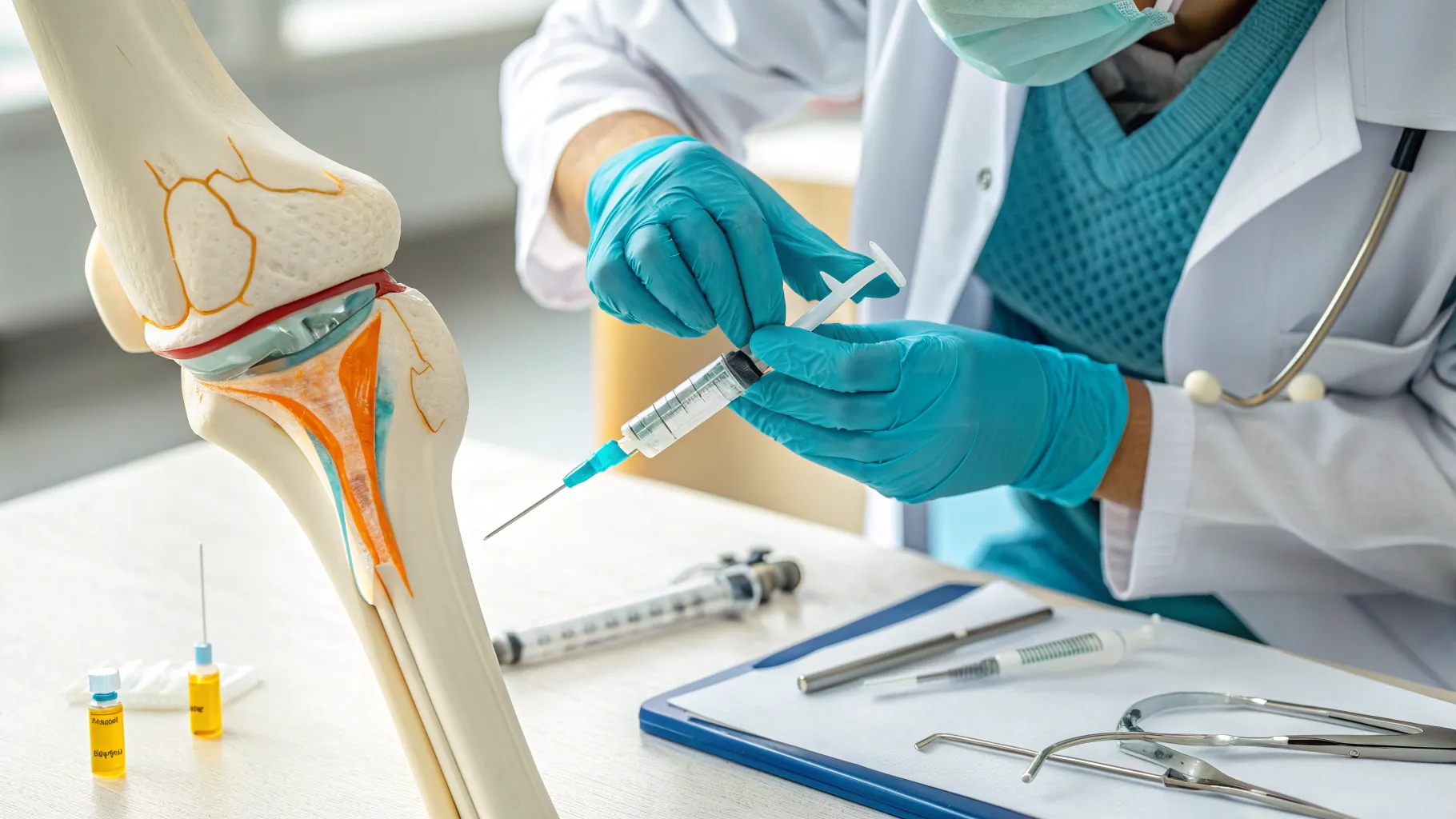 A Patient’s Guide to Knee Gel Injections for Mobility showing a medical setup for treatment.