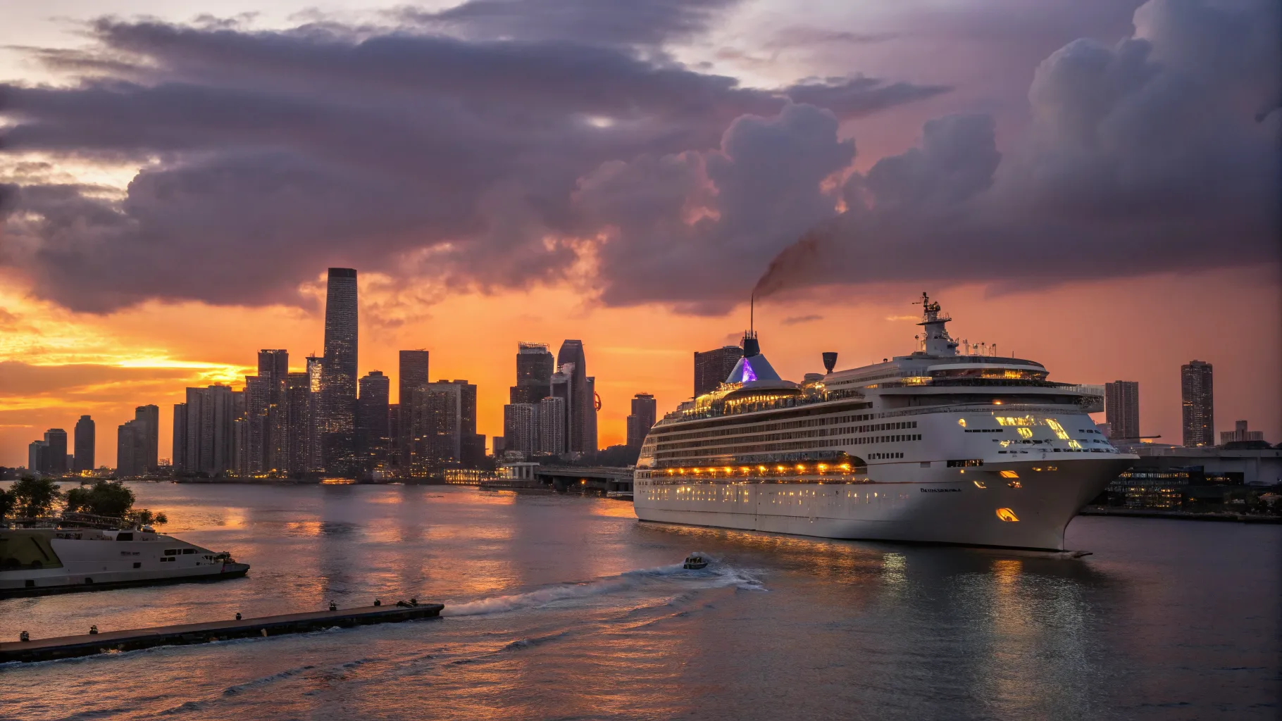 A large, modern cruise ship at the Port of Miami, ready for departure on one of the many cheap cruises from Miami