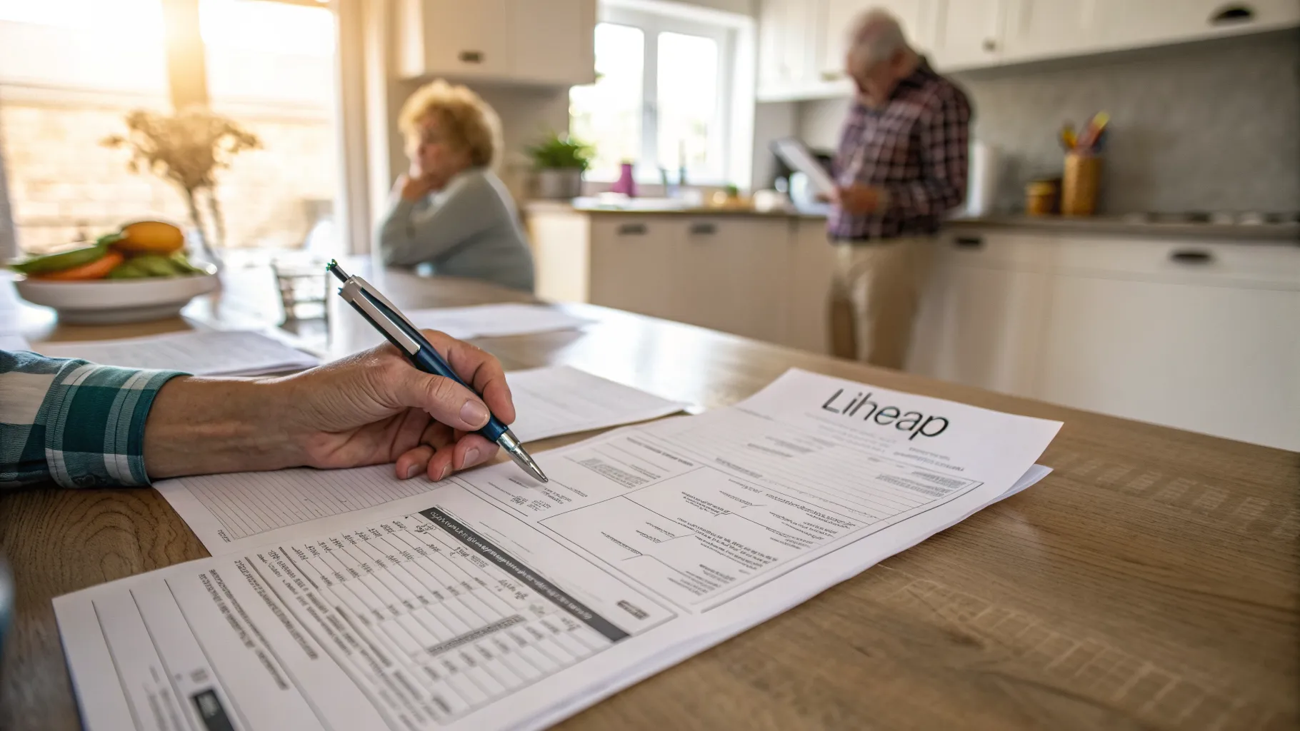 A person reviewing their utility bill while filling out a LIHEAP application form, symbolizing the process of getting government utility help.