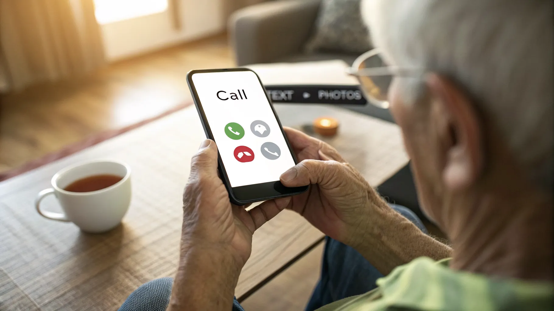 A senior person comfortably holding one of the best easy cell phones for seniors, showing its large, clear screen.