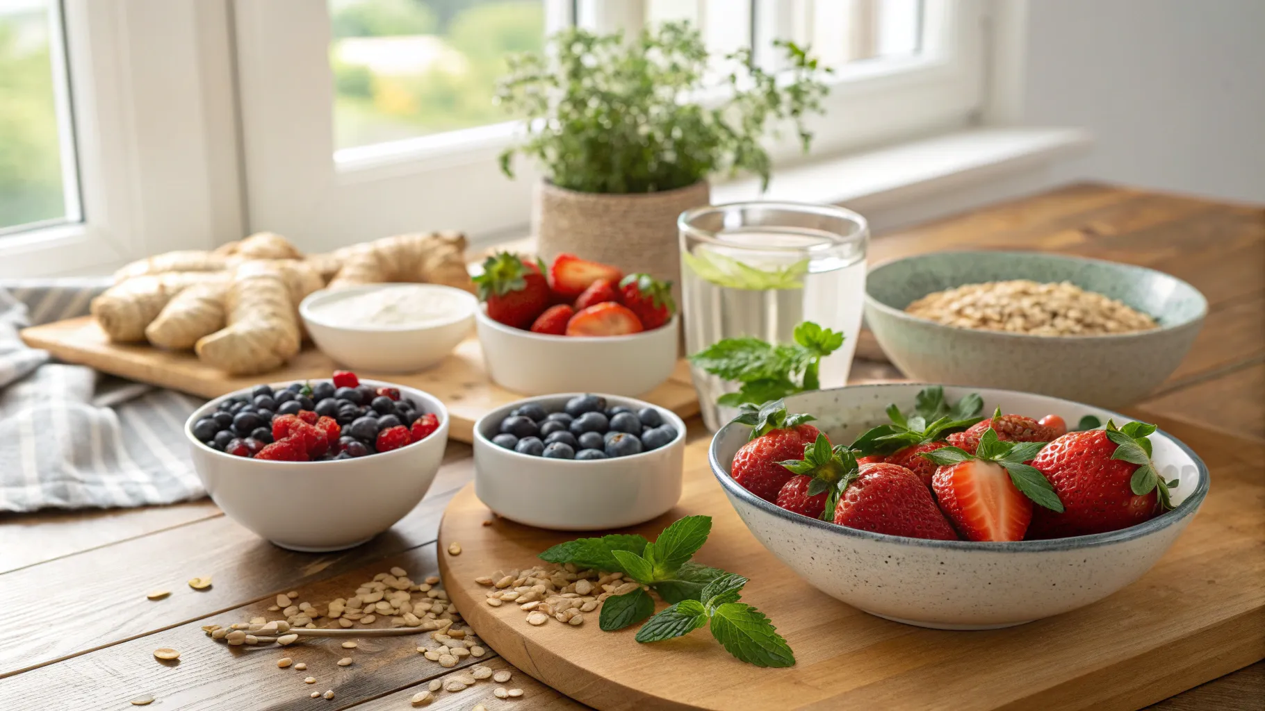 Natural Remedies for IBS Flare Ups: A tranquil kitchen with soothing foods and herbal teas.