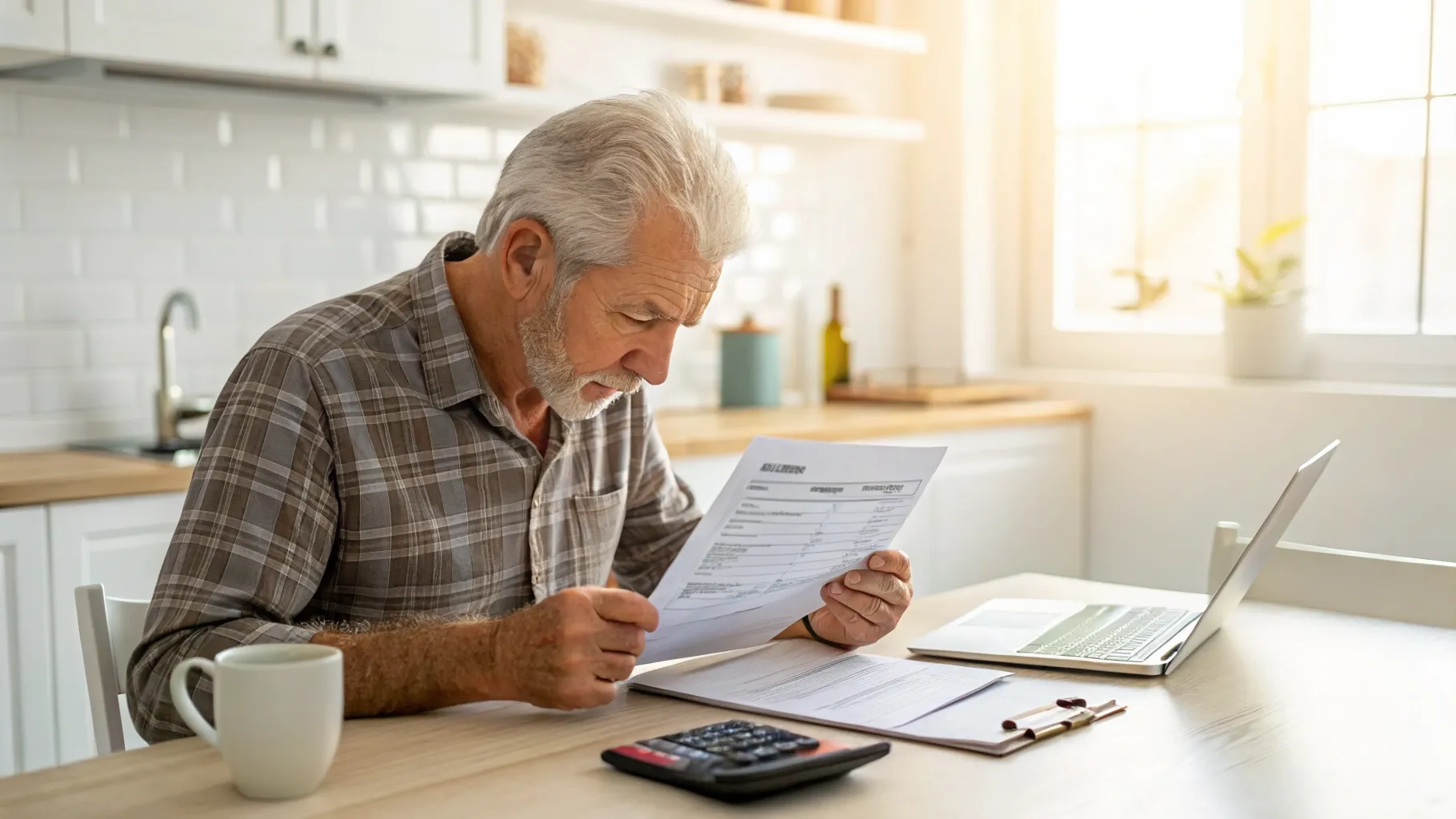 An older adult carefully reviewing documents, which represents understanding policy coverage details for no-exam life insurance.