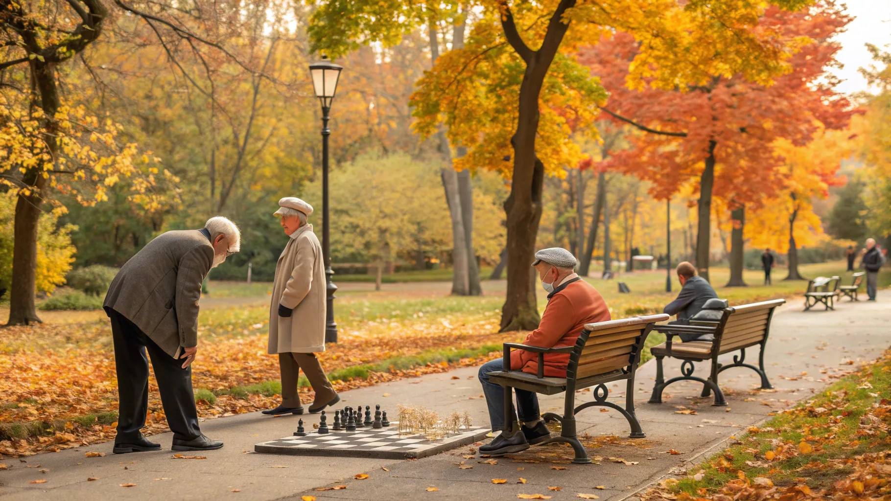 Does memory decline always come with aging? A park scene with seniors engaging in healthy activities.