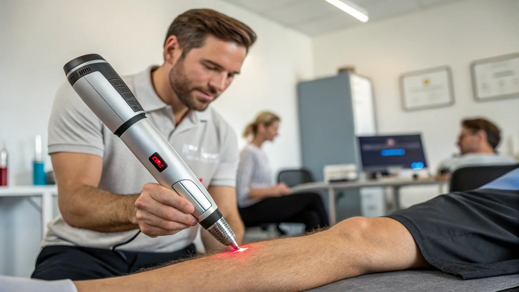 A patient receives advanced cold laser therapy, one of the new neuropathy therapeutic methods for nerve pain relief.