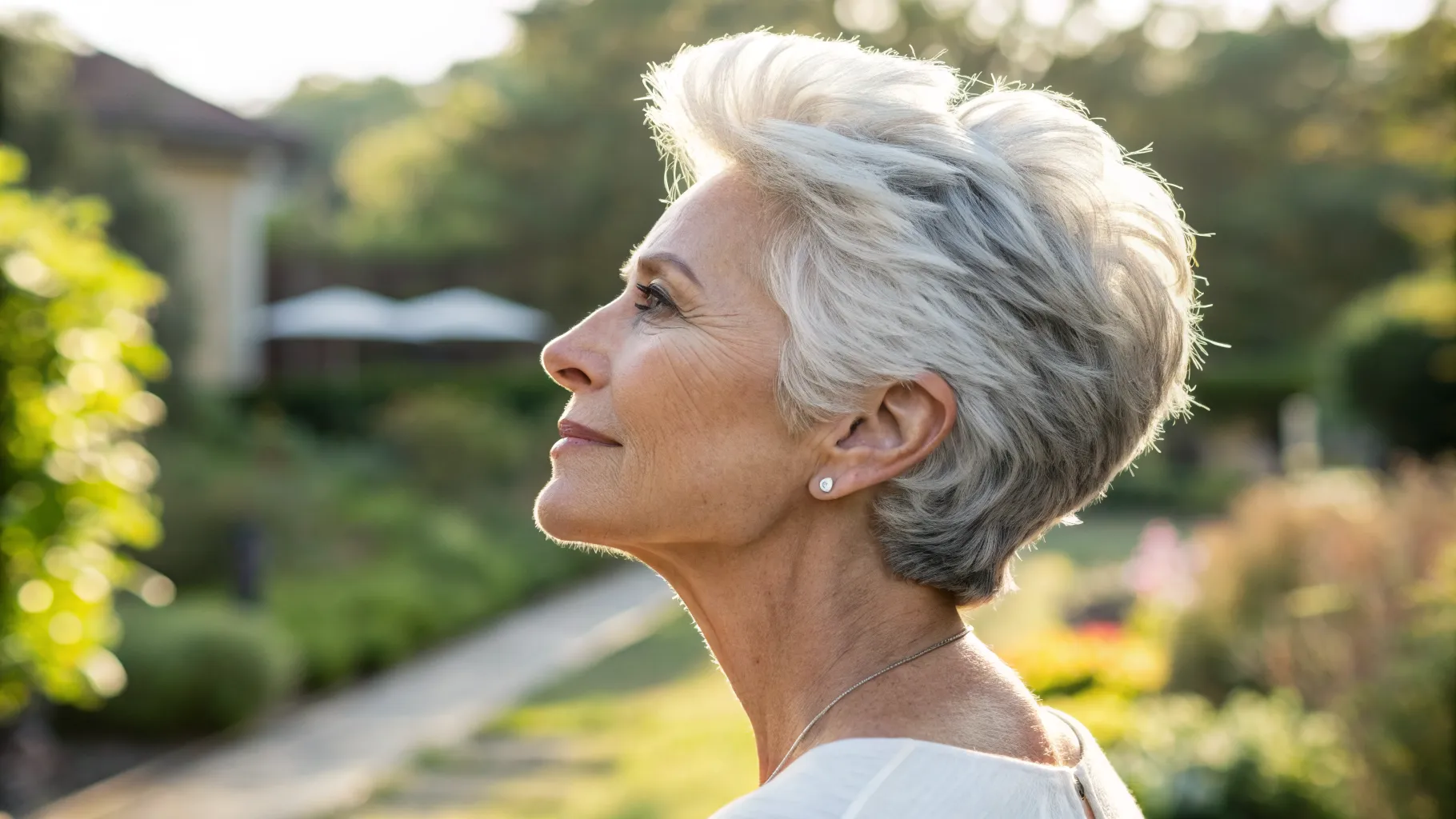 A stylish senior woman showcasing one of the most flattering pixie cuts over sixty