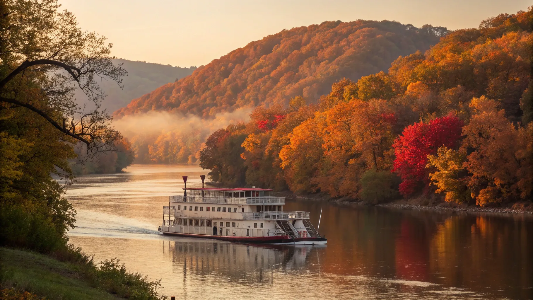 A majestic paddlewheel steamboat navigating the Ohio River, a prime example of 5-7 night Ohio River cruise ships for seniors.