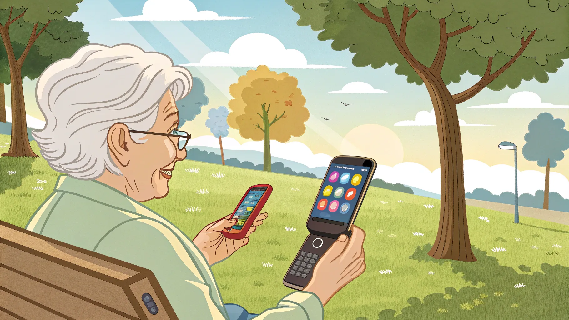 Best Cheap Senior Phone Plans! A senior using a smartphone surrounded by nature.