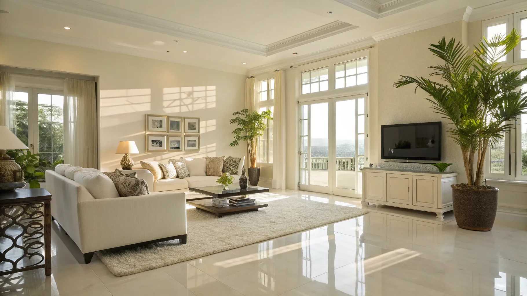 House Cleaning Services in a spotless, bright living room with organized decor.