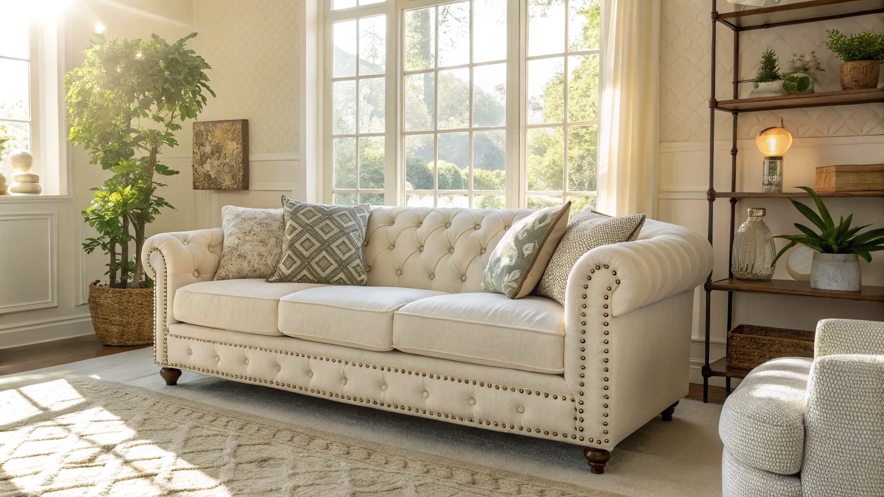 Sofa cleaning services reveal a pristine living room with a spotless sofa and decor.
