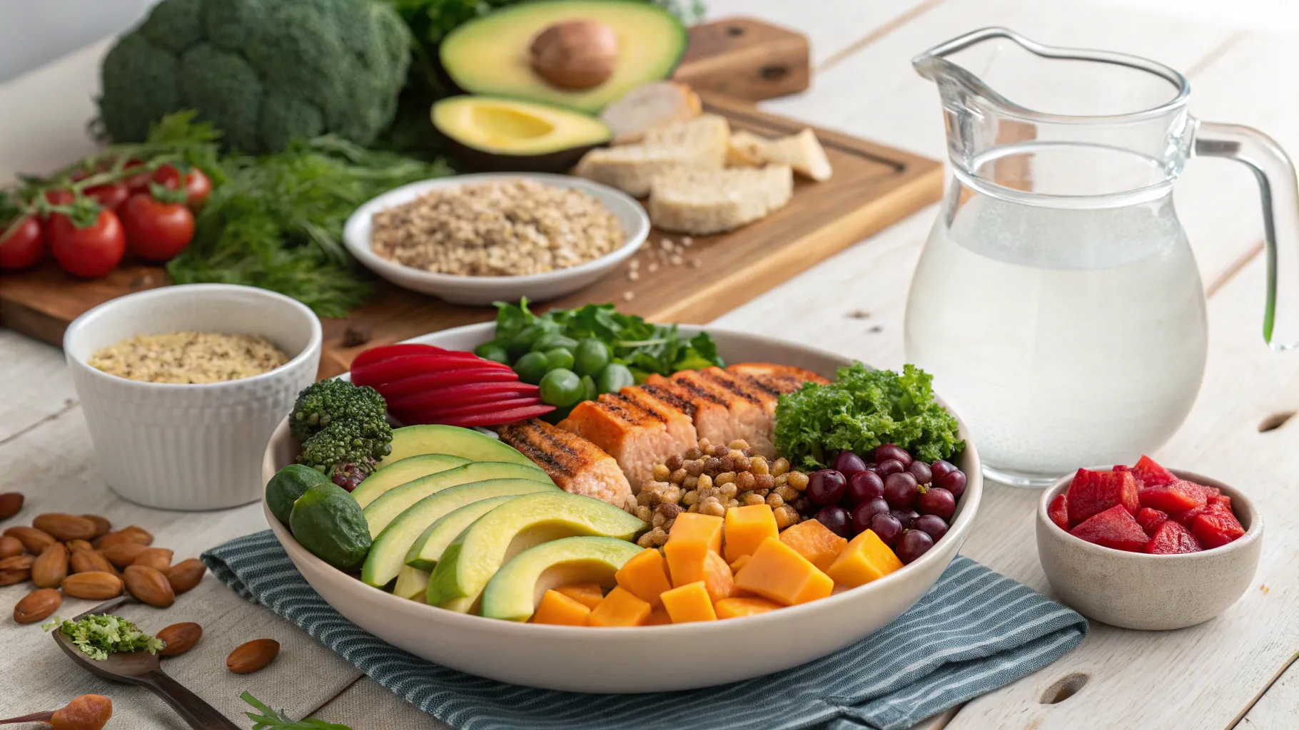 Beneficios del Ayuno Intermitente: A vibrant display of healthy foods promoting wellness.