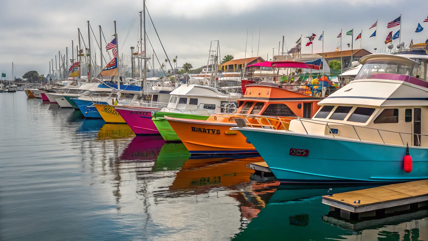veilingen van in beslag genomen boten show colorful yachts and boats at a lively marina.